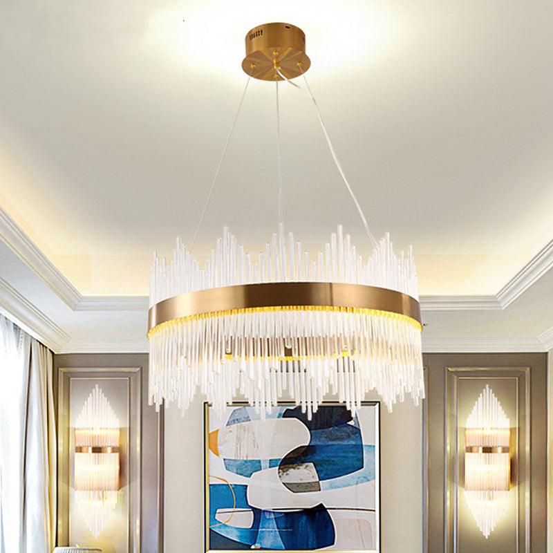 Adjustable Crystal Wavy Icicle Chandelier Lamp Simple 23.5" W LED Gold Ceiling Light Fixture - Rebooters