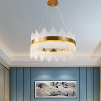 Adjustable Crystal Wavy Icicle Chandelier Lamp Simple 23.5" W LED Gold Ceiling Light Fixture - Rebooters