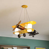 Aircraft Chandelier Pendant Light Cartoon Metallic Yellow LED Ceiling Light - Rebooters