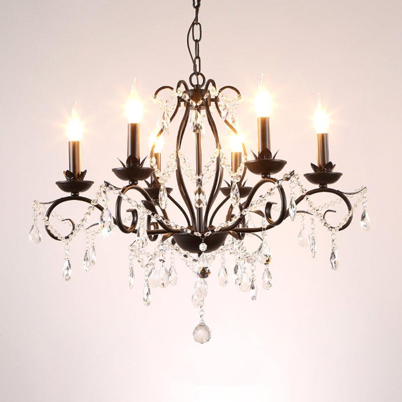 6/8 Lights Candle Chandelier Traditional Black Metallic Pendant Ceiling Light with Crystal Accents - Rebooters