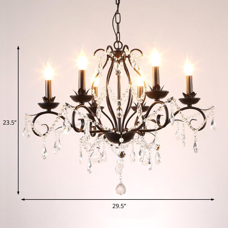 6/8 Lights Candle Chandelier Traditional Black Metallic Pendant Ceiling Light with Crystal Accents - Rebooters