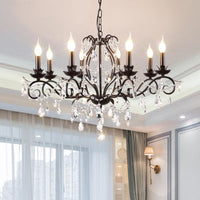 6/8 Lights Candle Chandelier Traditional Black Metallic Pendant Ceiling Light with Crystal Accents - Rebooters