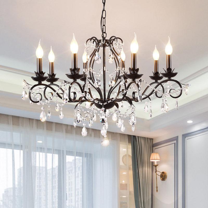 6/8 Lights Candle Chandelier Traditional Black Metallic Pendant Ceiling Light with Crystal Accents - Rebooters
