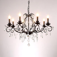 6/8 Lights Candle Chandelier Traditional Black Metallic Pendant Ceiling Light with Crystal Accents - Rebooters