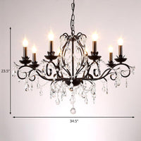 6/8 Lights Candle Chandelier Traditional Black Metallic Pendant Ceiling Light with Crystal Accents - Rebooters