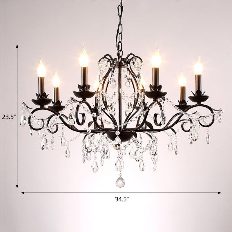 6/8 Lights Candle Chandelier Traditional Black Metallic Pendant Ceiling Light with Crystal Accents - Rebooters