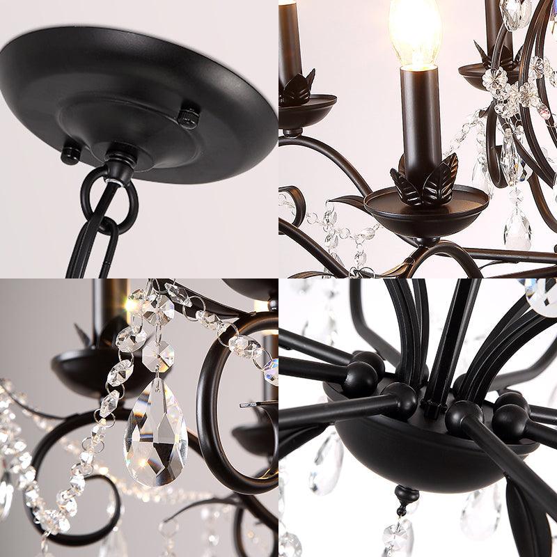 6/8 Lights Candle Chandelier Traditional Black Metallic Pendant Ceiling Light with Crystal Accents - Rebooters