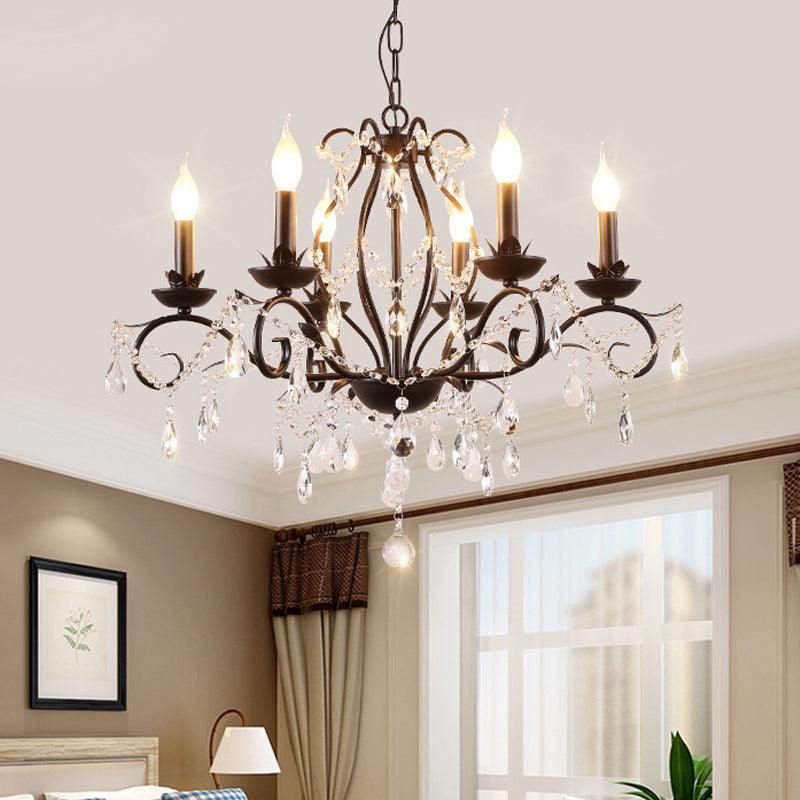 6/8 Lights Candle Chandelier Traditional Black Metallic Pendant Ceiling Light with Crystal Accents - Rebooters