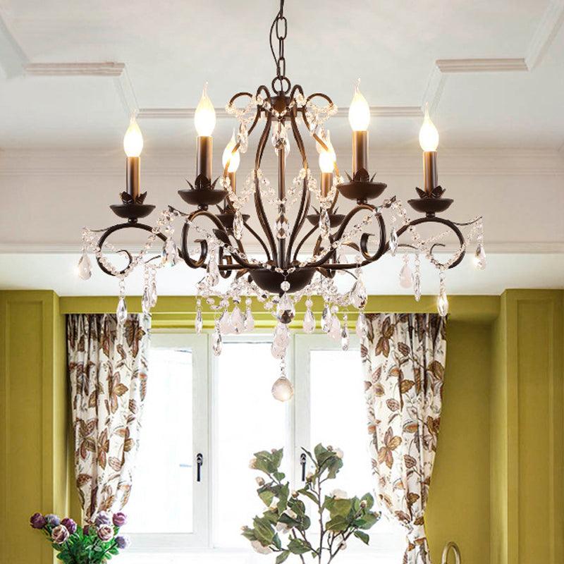 6/8 Lights Candle Chandelier Traditional Black Metallic Pendant Ceiling Light with Crystal Accents - Rebooters