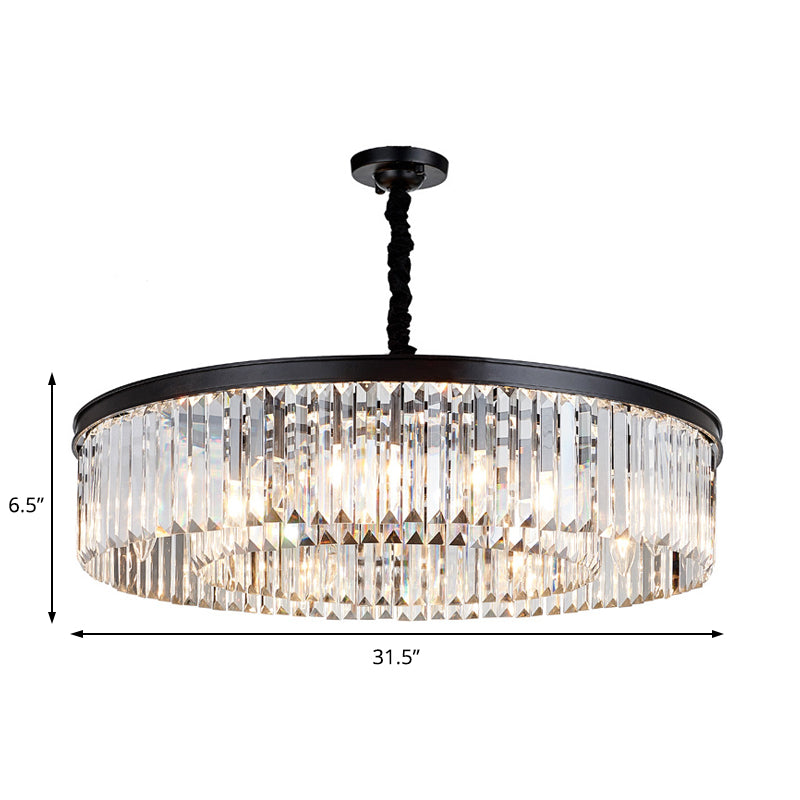 16"/23.5"/31.5" Dia Round Crystal Chandelier Black Flush Mount Light - Rebooters