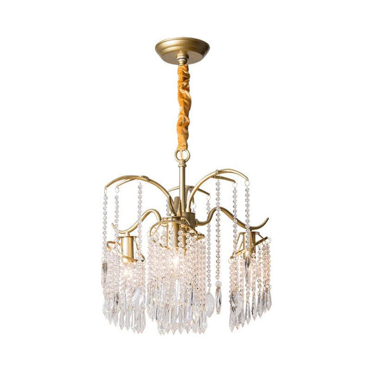 Beaded Crystal Chandelier Contemporary 3/7 Lights Brass Pendant - Rebooters