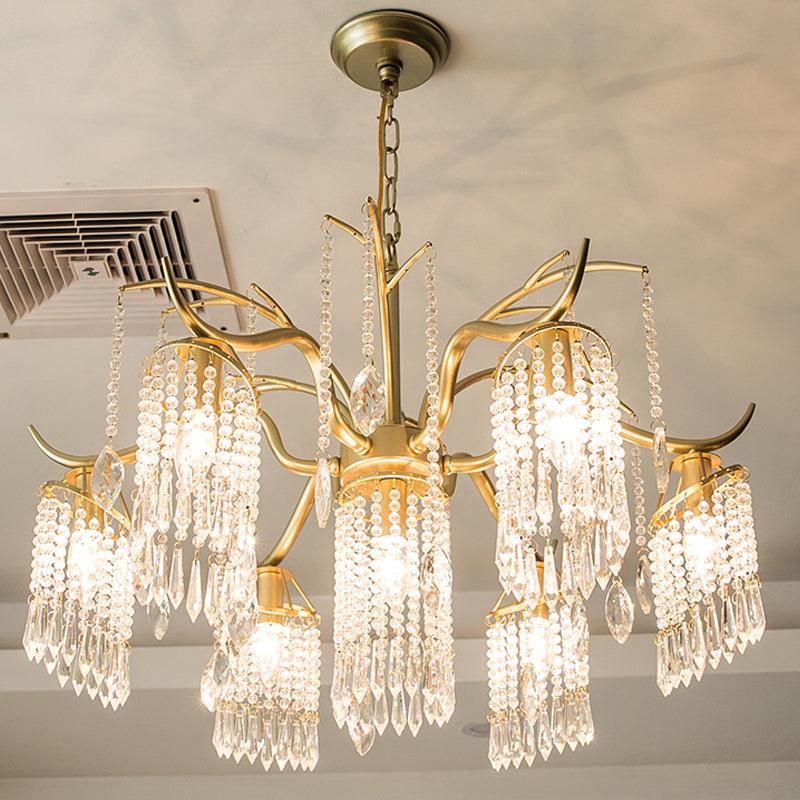 Beaded Crystal Chandelier Contemporary 3/7 Lights Brass Pendant - Rebooters