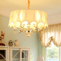 5-Light Fabric Shaded Round Chandelier Traditional White Ceiling Light - Rebooters
