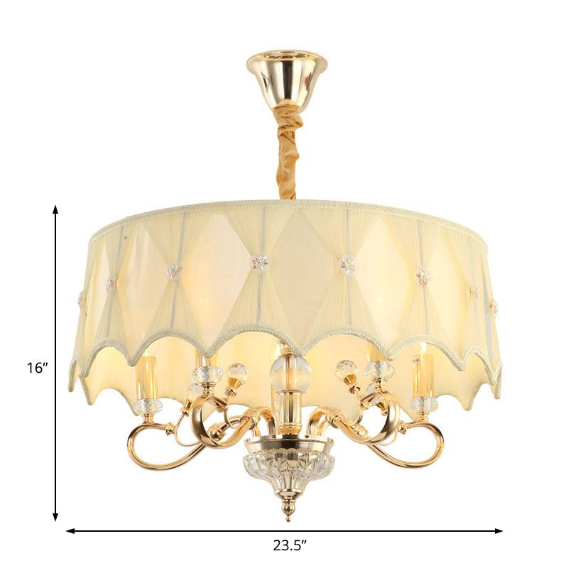 5-Light Fabric Shaded Round Chandelier Traditional White Ceiling Light - Rebooters