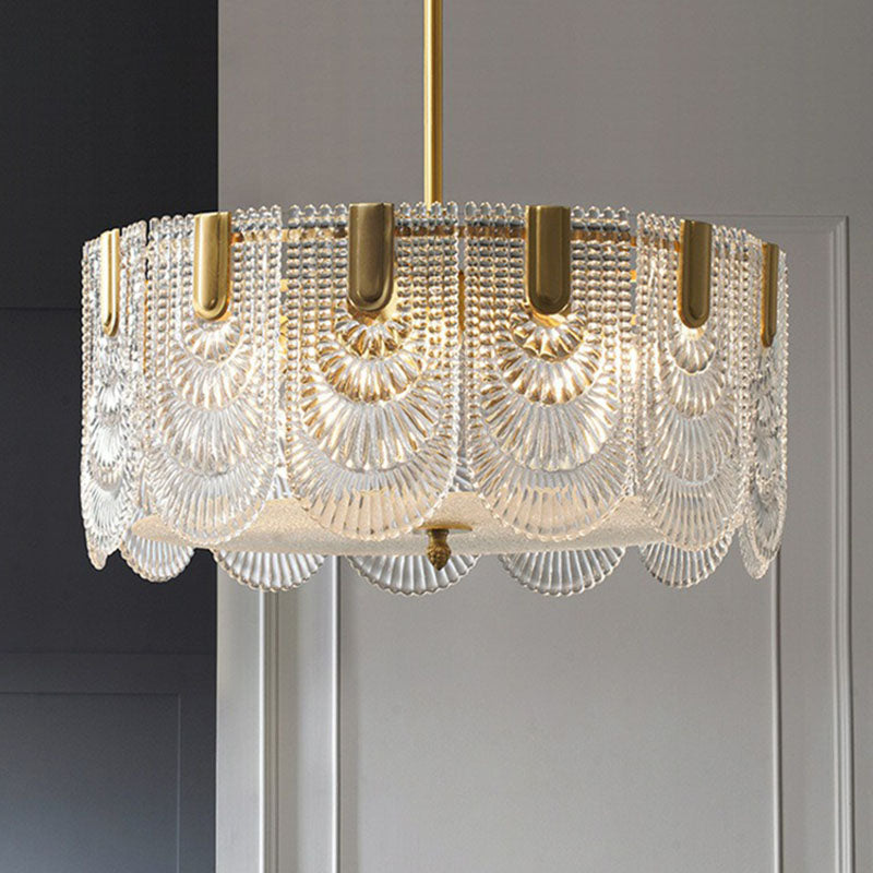Ribbed Crystal Scalloped Round Chandelier Pendant Light - Rebooters