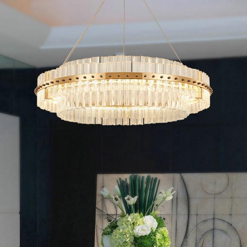 19.5 Dia 2-Tiered Chandelier Contemporary Crystal LED Gold Ceiling Light - Rebooters