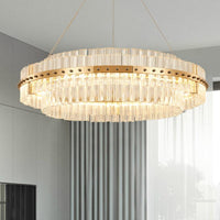19.5 Dia 2-Tiered Chandelier Contemporary Crystal LED Gold Ceiling Light - Rebooters