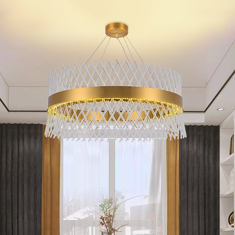 23.5" Wide Crystal Mesh Chandelier Lighting Simple LED Dining Room Pendant Light in Brass - Rebooters