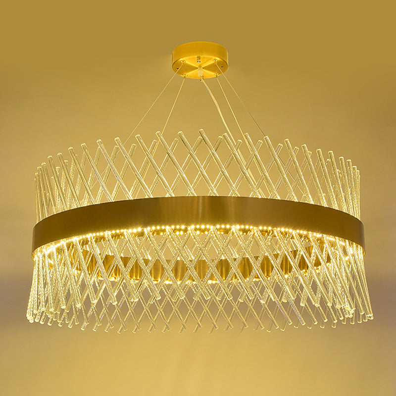 23.5" Wide Crystal Mesh Chandelier Lighting Simple LED Dining Room Pendant Light in Brass - Rebooters