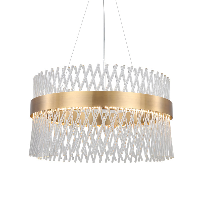 23.5" Wide Crystal Mesh Chandelier Lighting Simple LED Dining Room Pendant Light in Brass - Rebooters