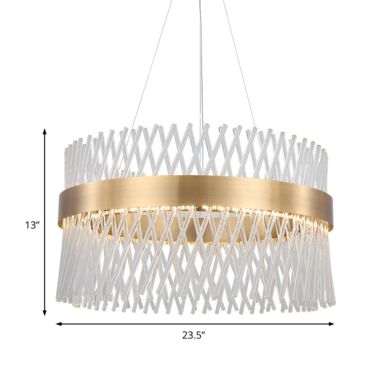 23.5" Wide Crystal Mesh Chandelier Lighting Simple LED Dining Room Pendant Light in Brass - Rebooters