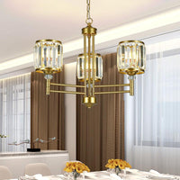 3/6/8 Lights Radial Hanging Chandelier Contemporary Crystal Suspension Light in Brass for Bedroom - Rebooters