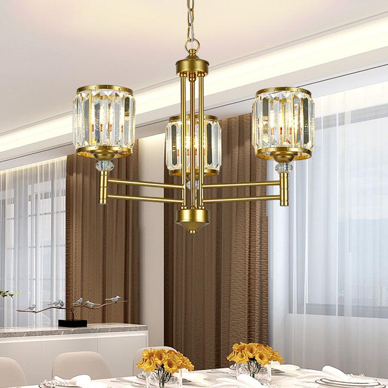 3/6/8 Lights Radial Hanging Chandelier Contemporary Crystal Suspension Light in Brass for Bedroom - Rebooters