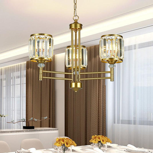 3/6/8 Lights Radial Hanging Chandelier Contemporary Crystal Suspension Light in Brass for Bedroom - Rebooters