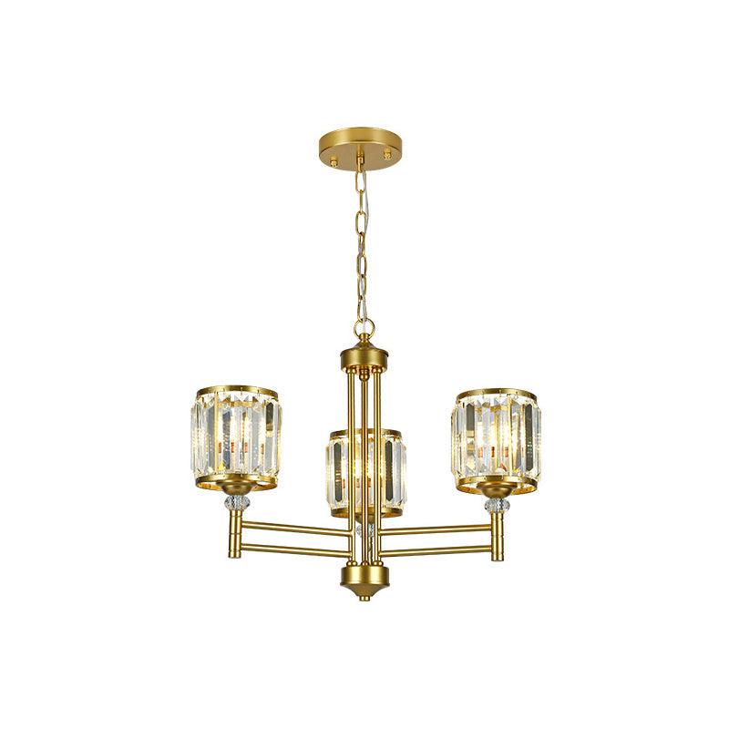 3/6/8 Lights Radial Hanging Chandelier Contemporary Crystal Suspension Light in Brass for Bedroom - Rebooters