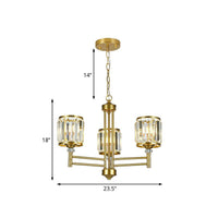 3/6/8 Lights Radial Hanging Chandelier Contemporary Crystal Suspension Light in Brass for Bedroom - Rebooters