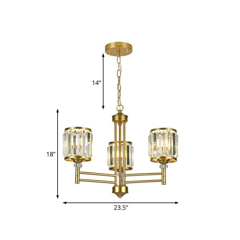3/6/8 Lights Radial Hanging Chandelier Contemporary Crystal Suspension Light in Brass for Bedroom - Rebooters