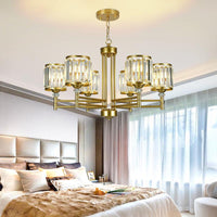 3/6/8 Lights Radial Hanging Chandelier Contemporary Crystal Suspension Light in Brass for Bedroom - Rebooters
