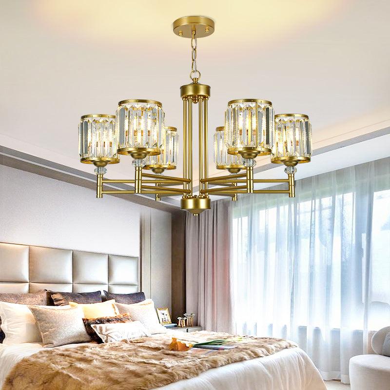 3/6/8 Lights Radial Hanging Chandelier Contemporary Crystal Suspension Light in Brass for Bedroom - Rebooters