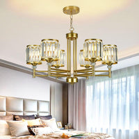 3/6/8 Lights Radial Hanging Chandelier Contemporary Crystal Suspension Light in Brass for Bedroom - Rebooters