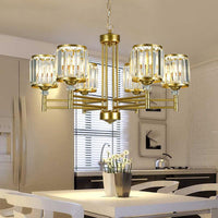3/6/8 Lights Radial Hanging Chandelier Contemporary Crystal Suspension Light in Brass for Bedroom - Rebooters