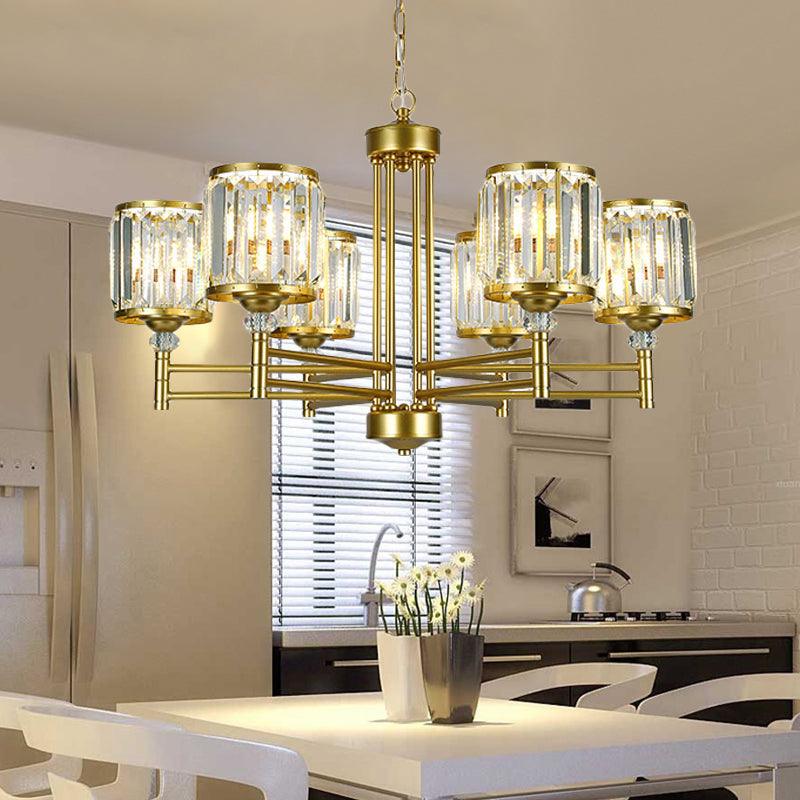 3/6/8 Lights Radial Hanging Chandelier Contemporary Crystal Suspension Light in Brass for Bedroom - Rebooters
