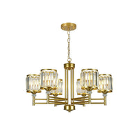 3/6/8 Lights Radial Hanging Chandelier Contemporary Crystal Suspension Light in Brass for Bedroom - Rebooters