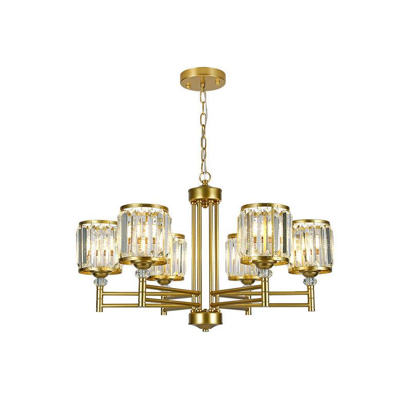 3/6/8 Lights Radial Hanging Chandelier Contemporary Crystal Suspension Light in Brass for Bedroom - Rebooters