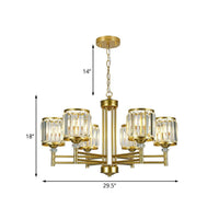 3/6/8 Lights Radial Hanging Chandelier Contemporary Crystal Suspension Light in Brass for Bedroom - Rebooters