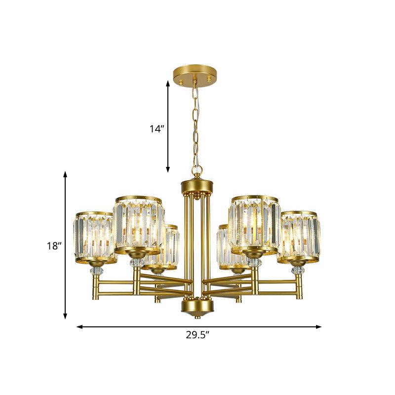 3/6/8 Lights Radial Hanging Chandelier Contemporary Crystal Suspension Light in Brass for Bedroom - Rebooters