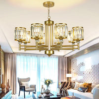 3/6/8 Lights Radial Hanging Chandelier Contemporary Crystal Suspension Light in Brass for Bedroom - Rebooters