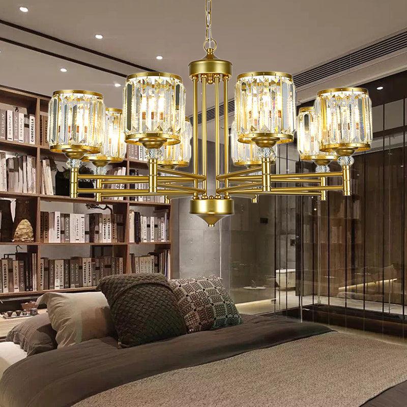 3/6/8 Lights Radial Hanging Chandelier Contemporary Crystal Suspension Light in Brass for Bedroom - Rebooters