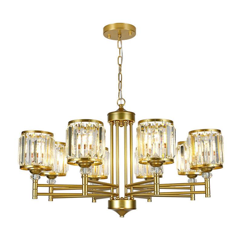 3/6/8 Lights Radial Hanging Chandelier Contemporary Crystal Suspension Light in Brass for Bedroom - Rebooters