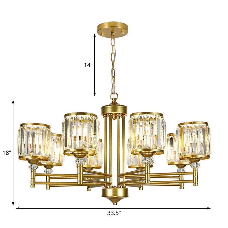 3/6/8 Lights Radial Hanging Chandelier Contemporary Crystal Suspension Light in Brass for Bedroom - Rebooters