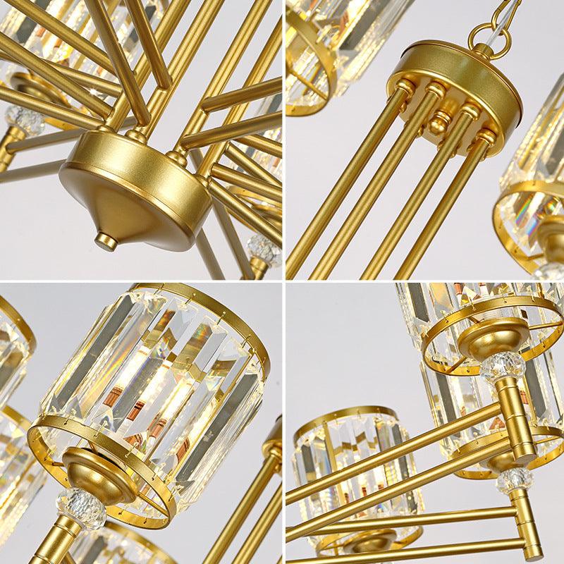 3/6/8 Lights Radial Hanging Chandelier Contemporary Crystal Suspension Light in Brass for Bedroom - Rebooters