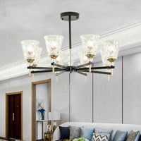 3/6/8 Lights Cone Chandelier Lighting Contemporary Crystal Hanging Ceiling Light in Black - Rebooters