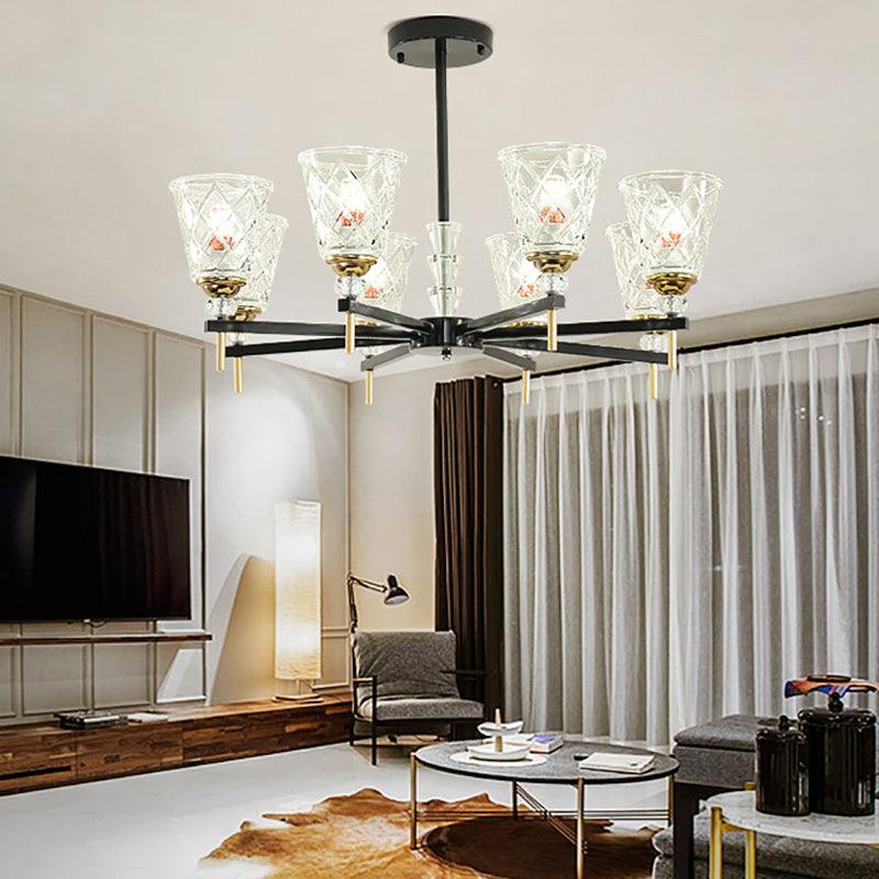 3/6/8 Lights Cone Chandelier Lighting Contemporary Crystal Hanging Ceiling Light in Black - Rebooters