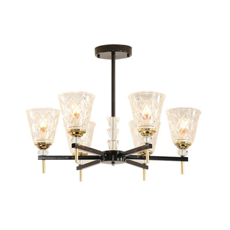 3/6/8 Lights Cone Chandelier Lighting Contemporary Crystal Hanging Ceiling Light in Black - Rebooters
