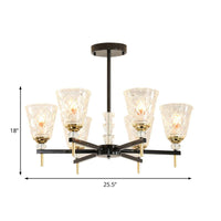 3/6/8 Lights Cone Chandelier Lighting Contemporary Crystal Hanging Ceiling Light in Black - Rebooters