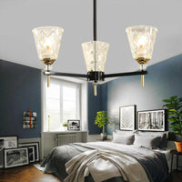 3/6/8 Lights Cone Chandelier Lighting Contemporary Crystal Hanging Ceiling Light in Black - Rebooters